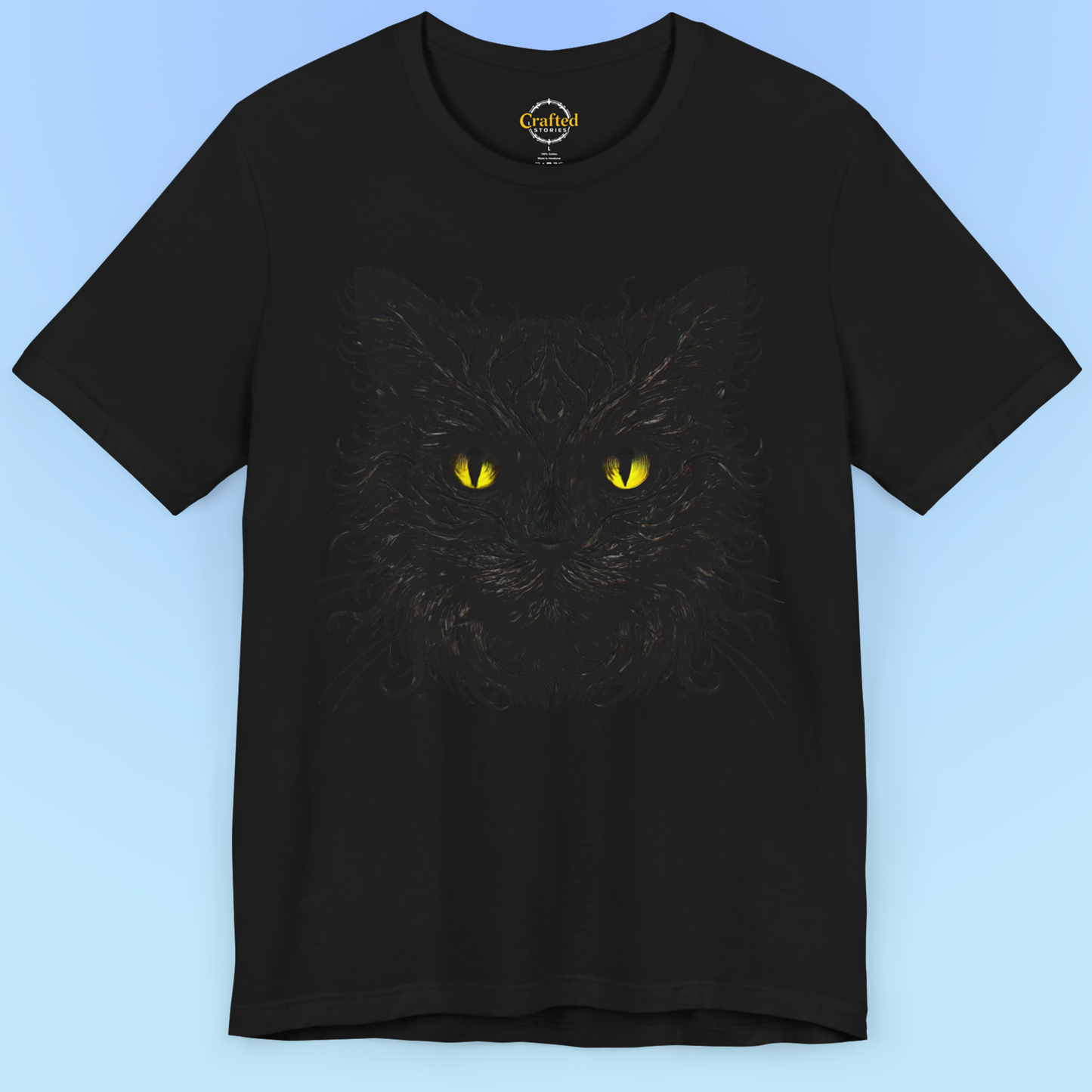 Black Cat With Yellow Eyes- Short Sleeve T- shirt