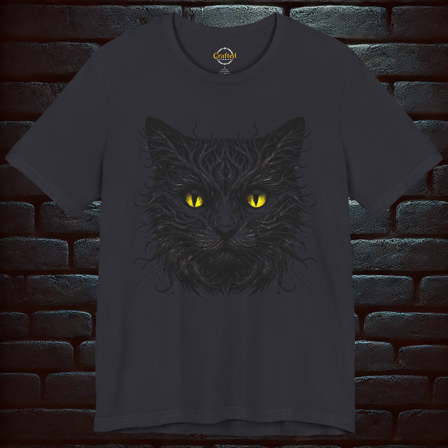 Black Cat With Yellow Eyes- Short Sleeve T- shirt