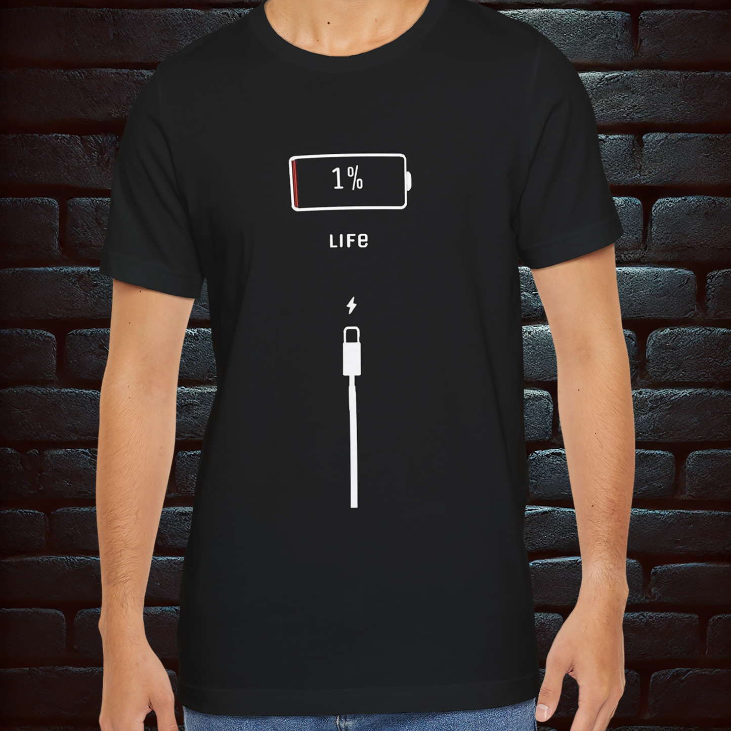 "Low Battery Mood – Funny Power-Drained T-Shirt for Workdays, Mornings & Everyday Chaos" Short Sleeve T- shirt