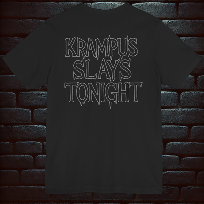 Krampus slays tonight Christmas T shirt– Scary Fun Design –Short Sleeve Tee
