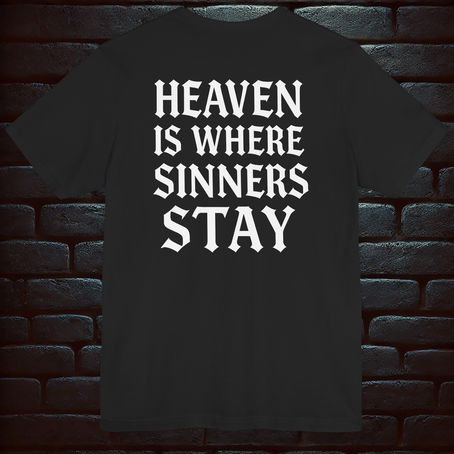 Black Angel Gothic T-Shirt – Heaven Is Where Sinners Stay Back Print  –Short Sleeve Tee