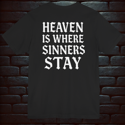 Black Angel Gothic T-Shirt – Heaven Is Where Sinners Stay Back Print  –Short Sleeve Tee