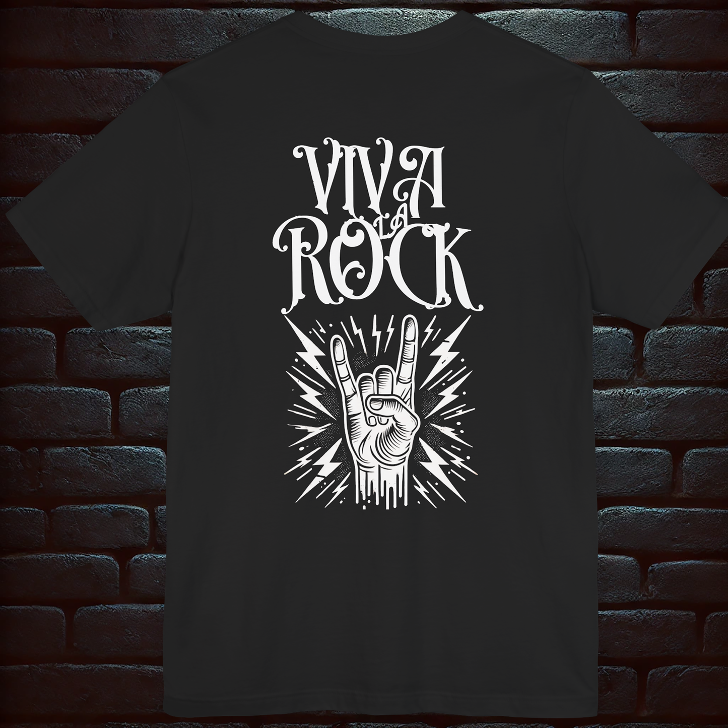 Viva La Rock – Devil Horns Hand Sign & LP | Black Short Sleeve Rock T-Shirt