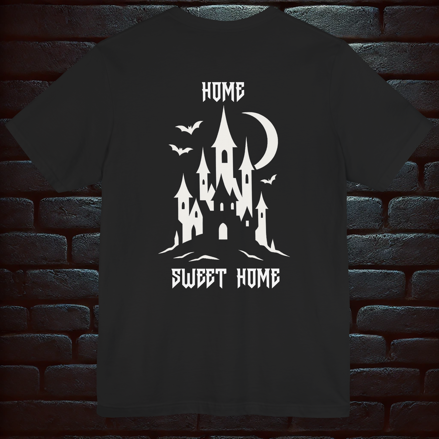 HALLOWEEN Black Unisex Black T-Shirt – Gothic Haunted Castle & Mummy  Design  –Short Sleeve Tee