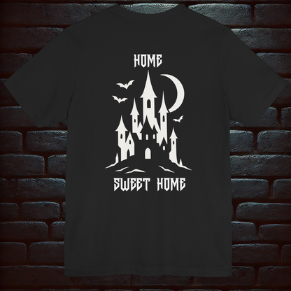HALLOWEEN Black Unisex Black T-Shirt – Gothic Haunted Castle & Mummy  Design  –Short Sleeve Tee