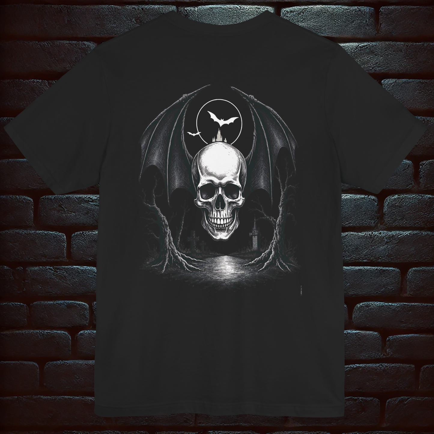 Gothic Halloween Black Cat & Tombstone T-Shirt – Dark Witch Aesthetic Short Sleeve Tee