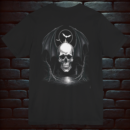 Gothic Halloween Black Cat & Tombstone T-Shirt – Dark Witch Aesthetic Short Sleeve Tee