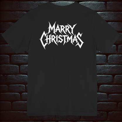 Whiskey-Drinking Santa & Rudolf – “MARRY CHRISTMAS” Back Print T shirt –Short Sleeve Tee