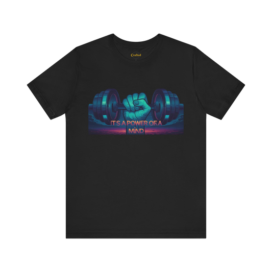 Fitness T-Shirt for Men Short Sleeve with print "IT'S A POWER OF A MIND" coton