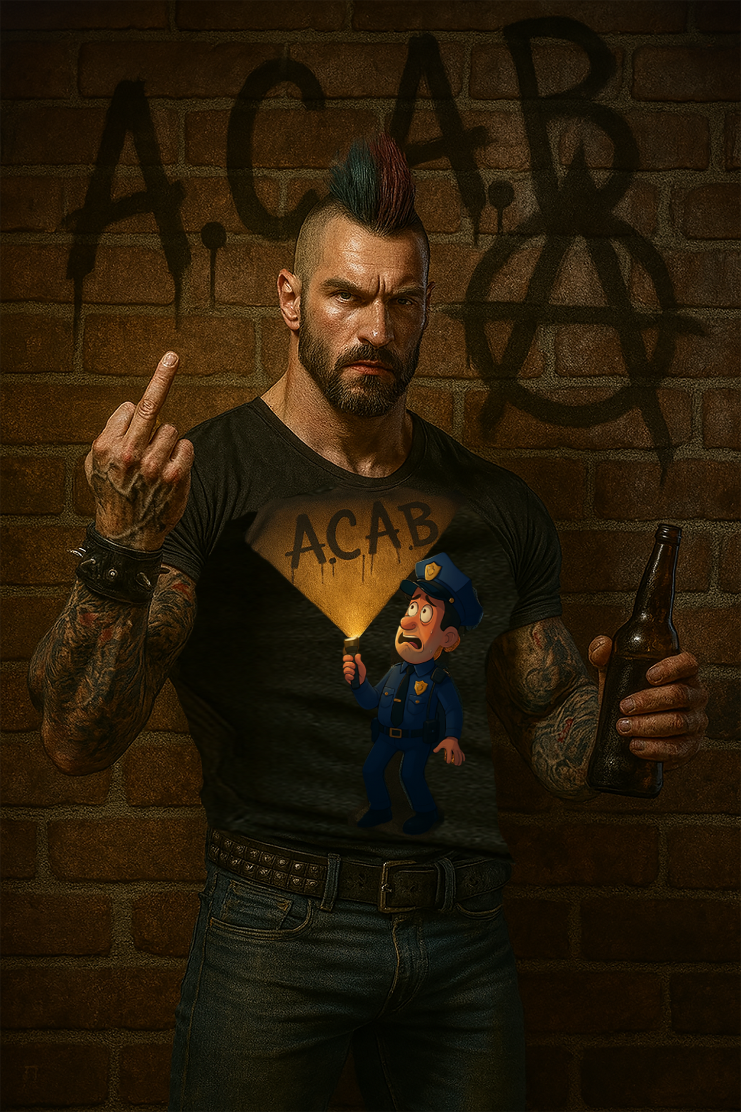 "A.C.A.B.” Short Sleeve T- shirt for Punks, Metal Heads, Anarchyst, Motorcycle Riders and all those who feel suffocated by the system