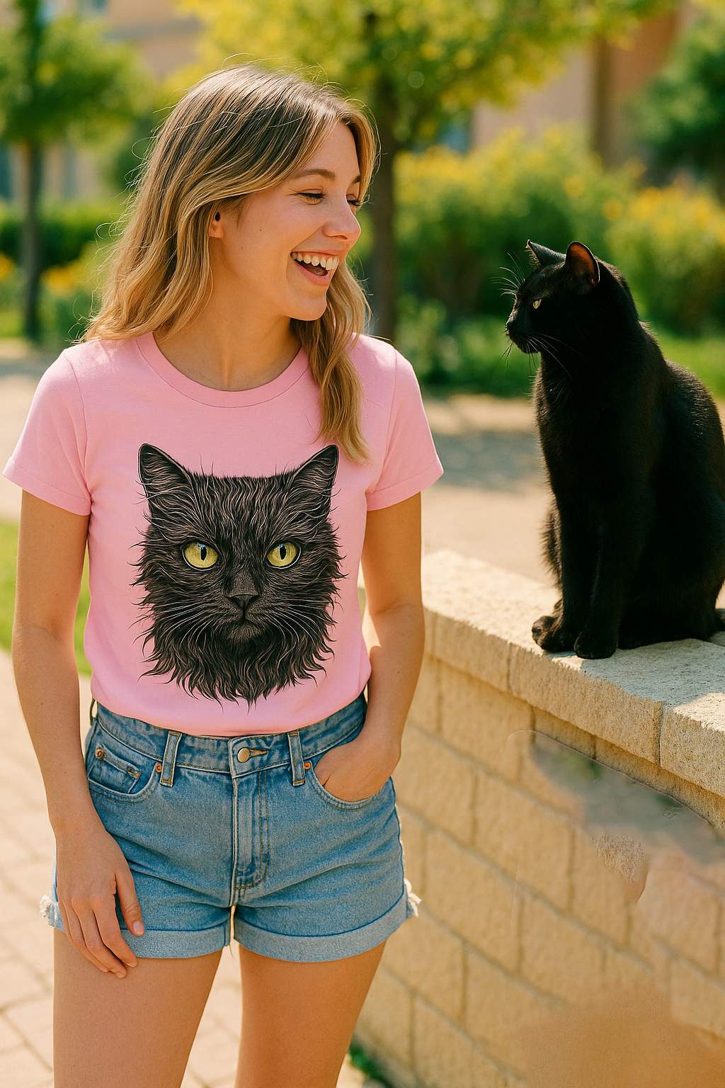 Black Cat With Yellow Eyes- Short Sleeve T- shirt
