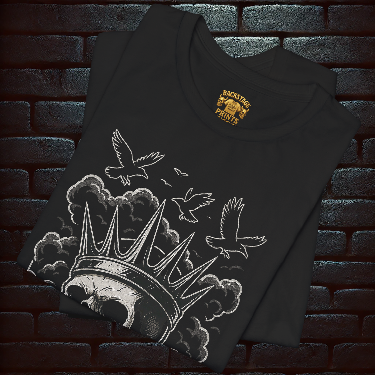 King of Fools – Halloween Dark Skull Crown & Pentagram T-Shirt  Short Sleeve Tee