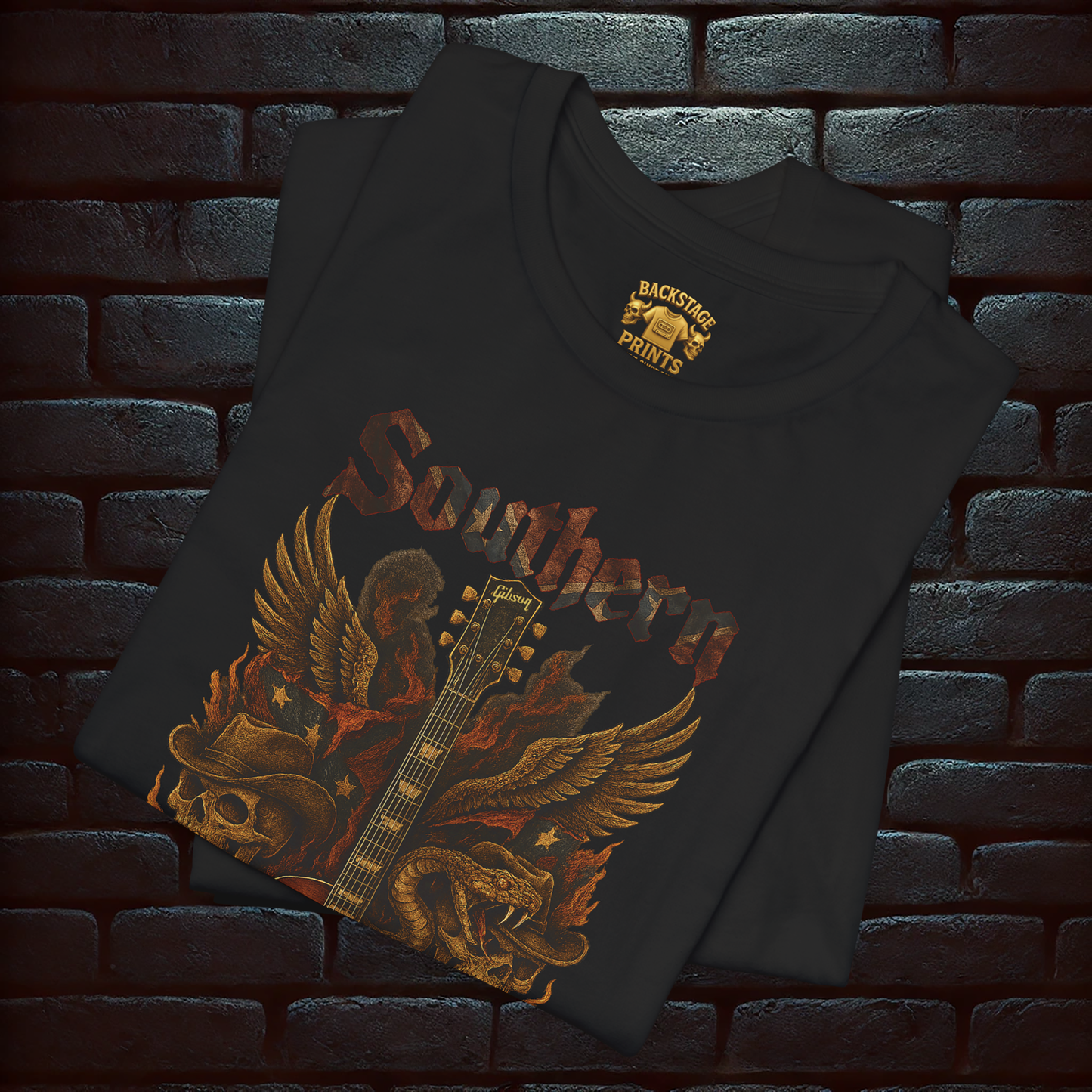 Southern Rock T-Shirt – Guitar & Rebel Flag | Biker Style T-Shirt – Exclusive Edition, Short Sleeve Tee