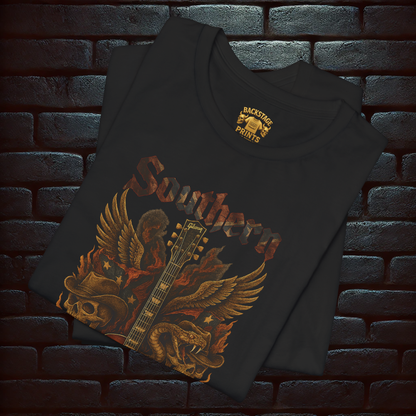 Southern Rock T-Shirt – Guitar & Rebel Flag | Biker Style T-Shirt – Exclusive Edition, Short Sleeve Tee