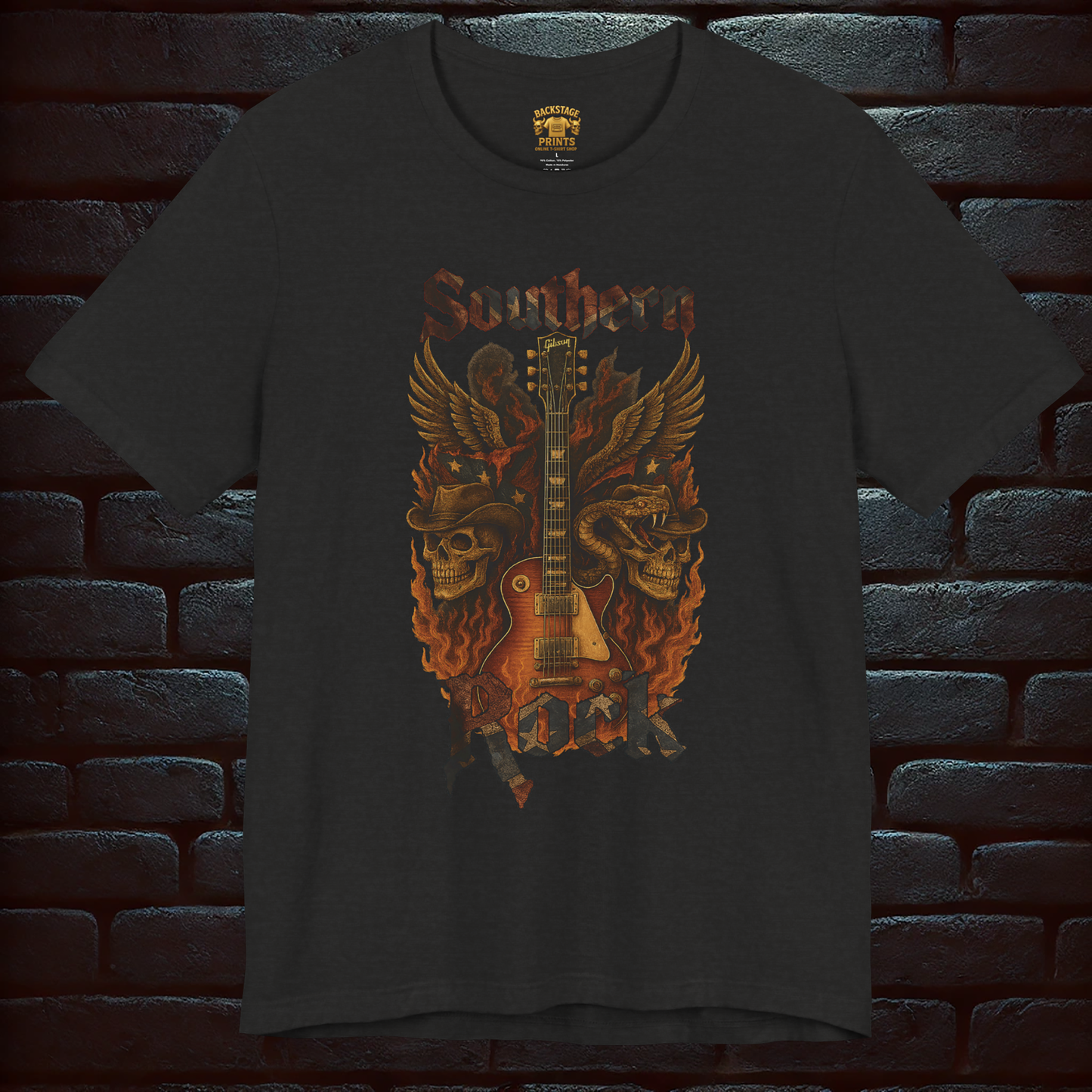 Southern Rock T-Shirt – Guitar & Rebel Flag | Biker Style T-Shirt – Exclusive Edition, Short Sleeve Tee