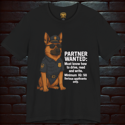 Police Dog Seeks Partner – Satirical Recruitment Tee, Short Sleeve T- shirt