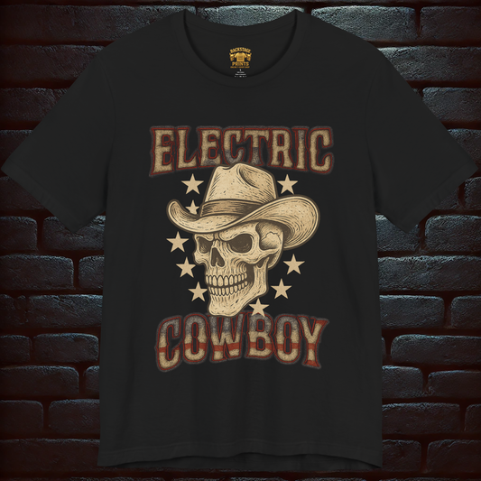 Electric Cowboy Skull – Vintage Western Rock Short Sleeve T- shirt
