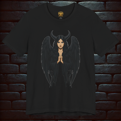 Black Angel Gothic T-Shirt – Heaven Is Where Sinners Stay Back Print  –Short Sleeve Tee