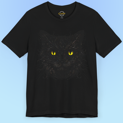 Black Cat With Yellow Eyes- Short Sleeve T- shirt