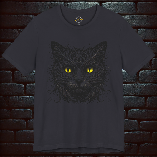 Black Cat With Yellow Eyes- Short Sleeve T- shirt