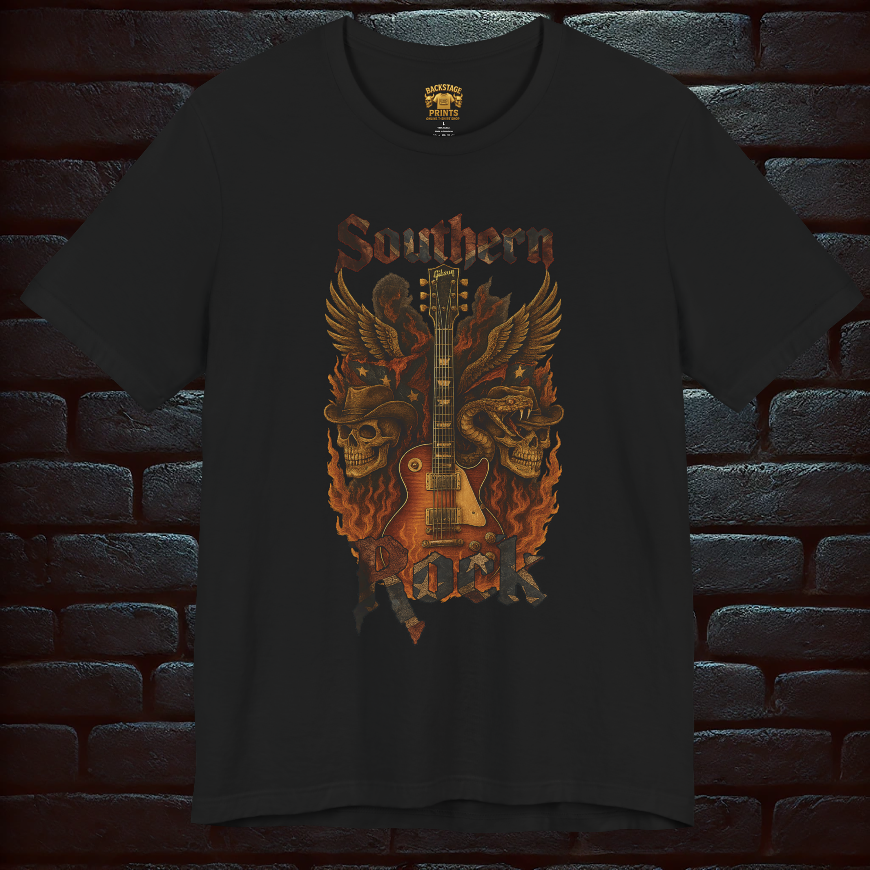 Southern Rock T-Shirt – Guitar & Rebel Flag | Biker Style T-Shirt – Exclusive Edition, Short Sleeve Tee