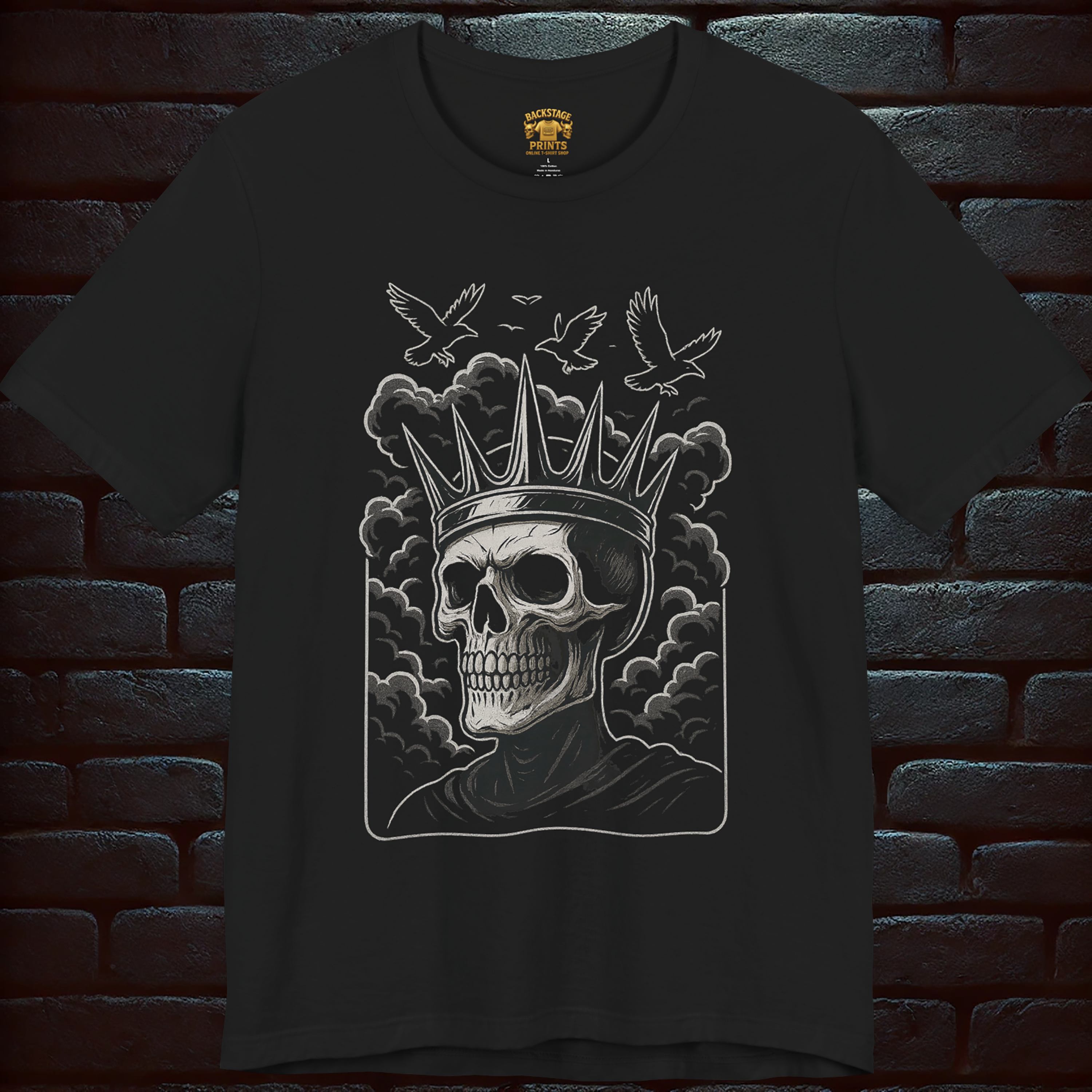 King of Fools – Halloween Dark Skull Crown & Pentagram T-Shirt  Short Sleeve Tee