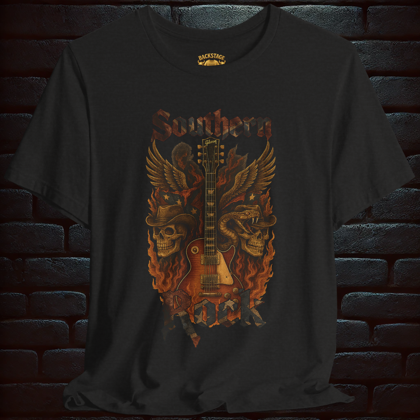 Southern Rock T-Shirt – Guitar & Rebel Flag | Biker Style T-Shirt – Exclusive Edition, Short Sleeve Tee