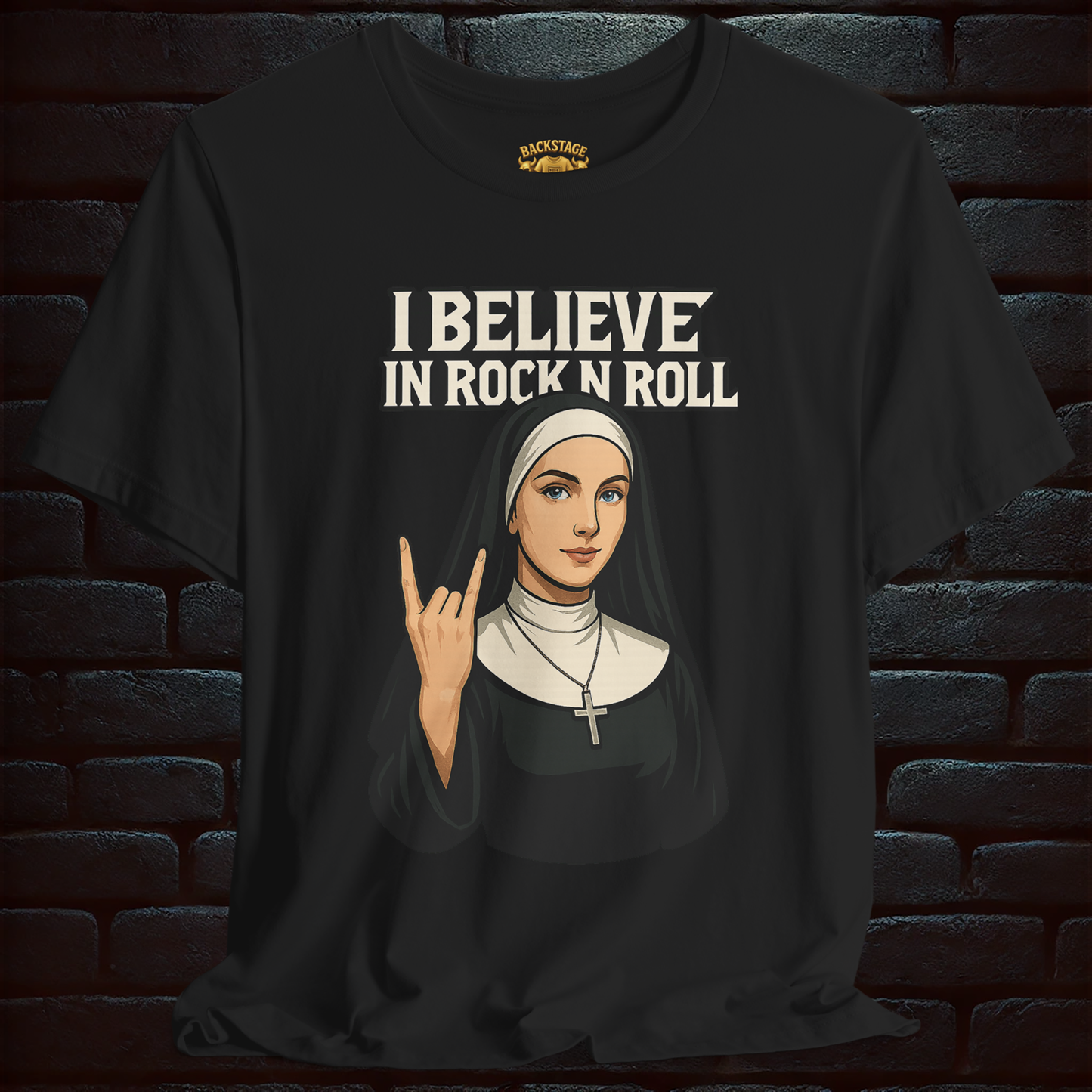 Nun Rock N Roll T-Shirt – Gothic Horror Concert Tee with Back Print  –Short Sleeve Tee
