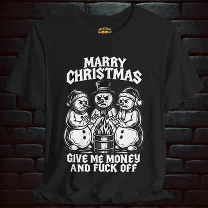 Give Me Money... Christmas T shirt– Scary Fun Design –Short Sleeve Tee