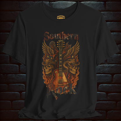 Southern Rock T-Shirt – Guitar & Rebel Flag | Biker Style T-Shirt – Exclusive Edition, Short Sleeve Tee