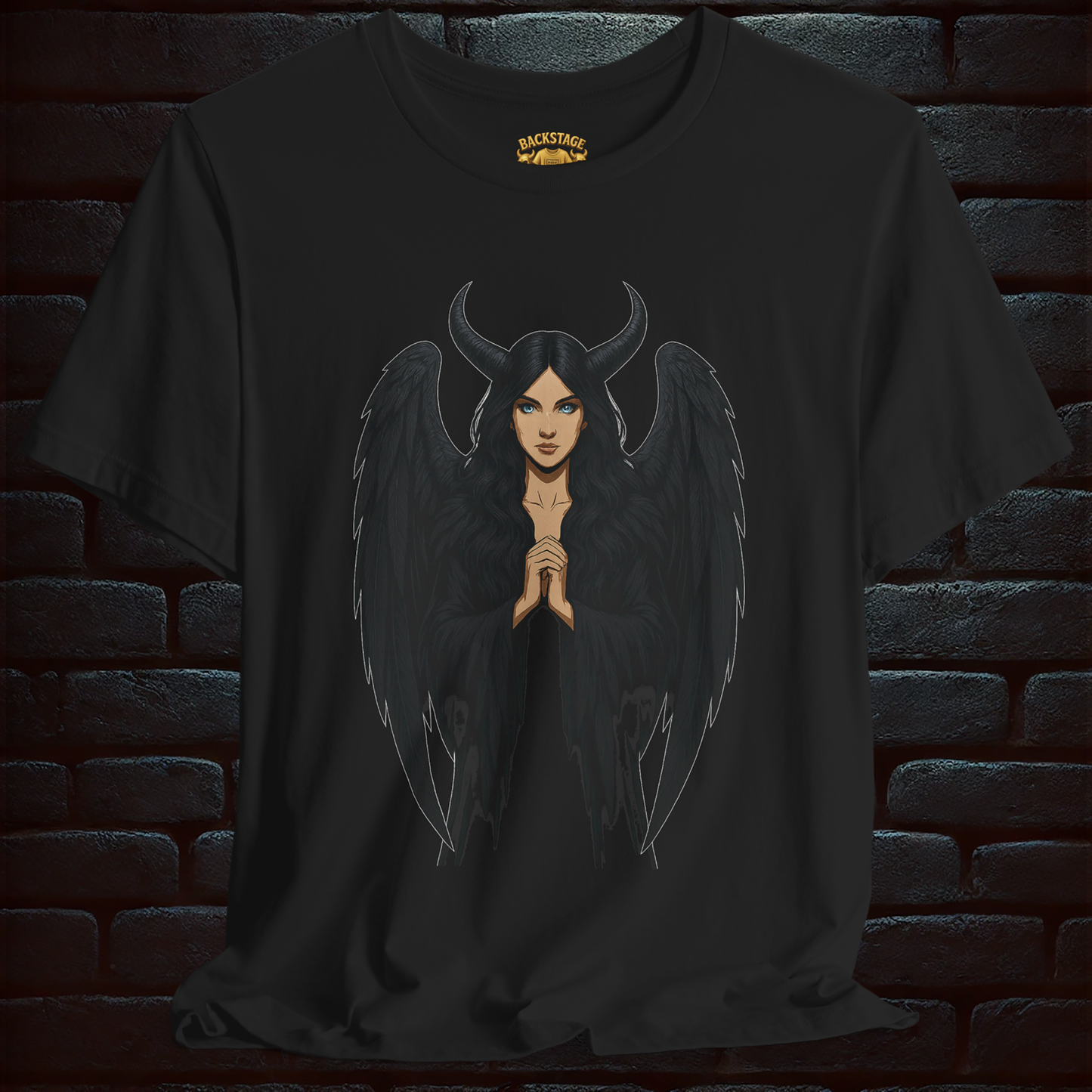 Black Angel Gothic T-Shirt – Heaven Is Where Sinners Stay Back Print  –Short Sleeve Tee