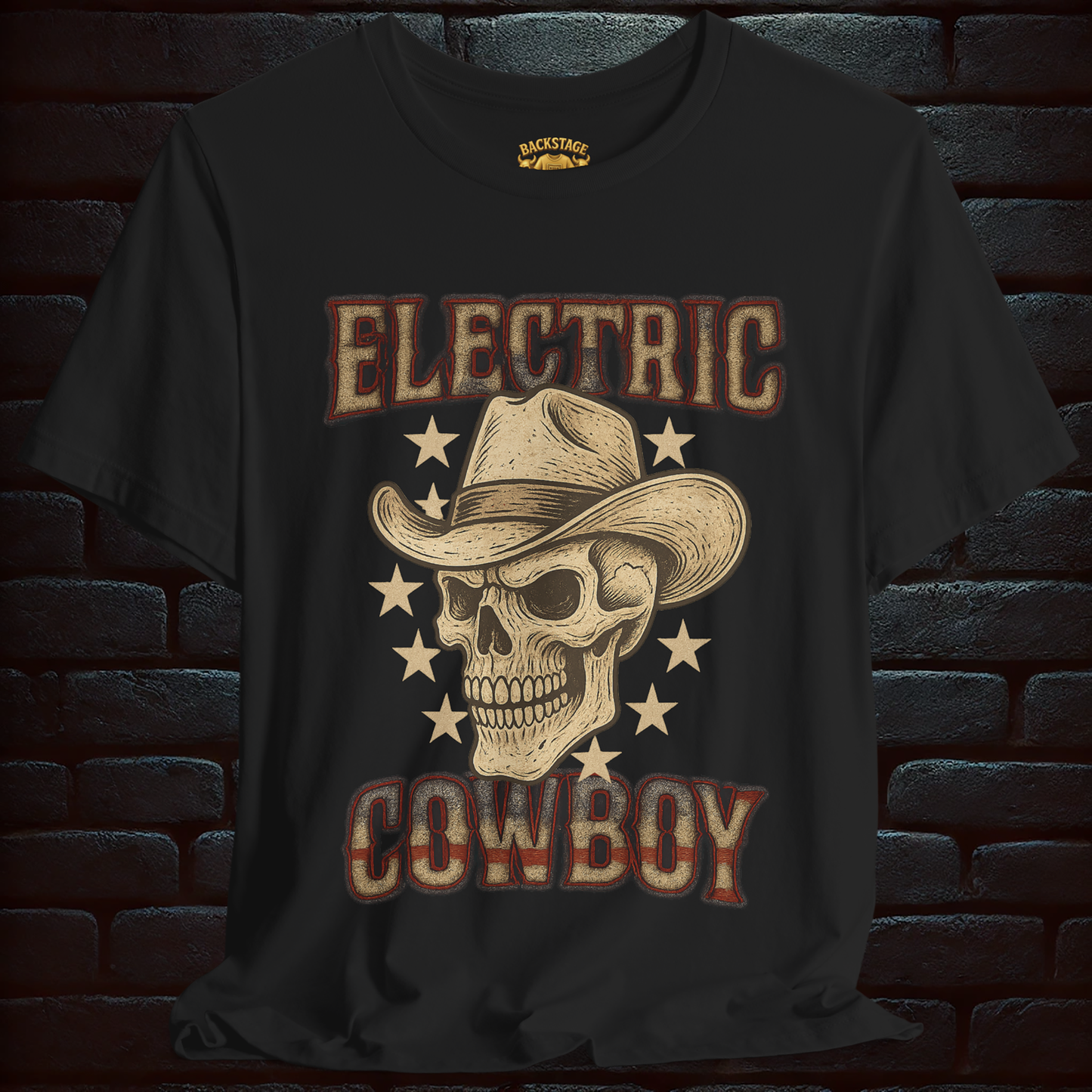 Electric Cowboy Skull – Vintage Western Rock Short Sleeve T- shirt