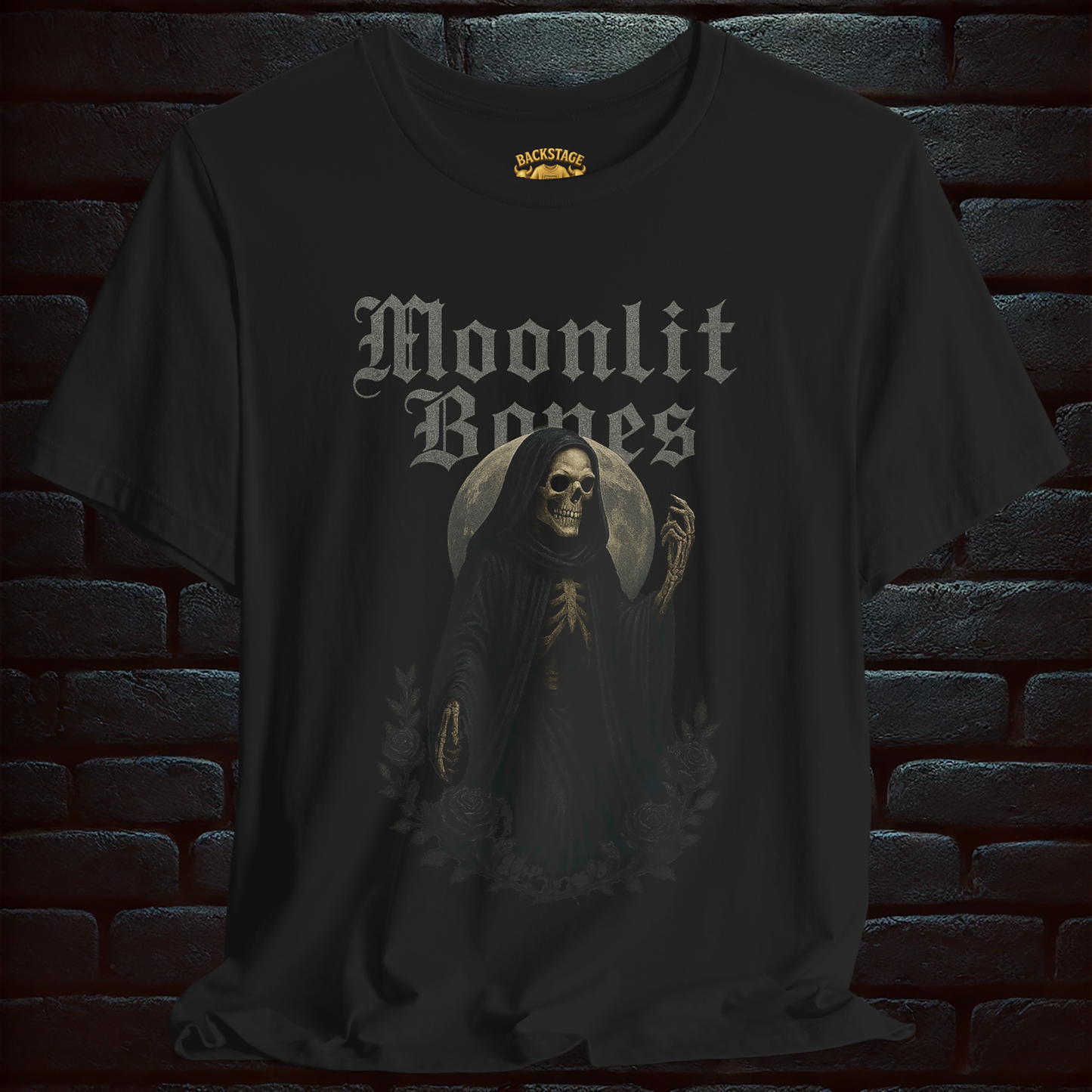 Moonlit Bones – Gothic Reaper Moon Tee, Short Sleeve T- shirt