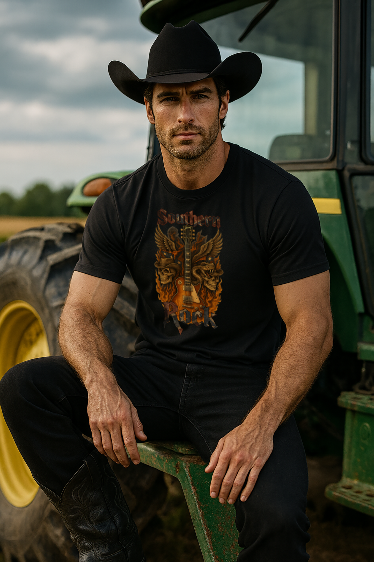 Southern Rock T-Shirt – Guitar & Rebel Flag | Biker Style T-Shirt – Exclusive Edition, Short Sleeve Tee