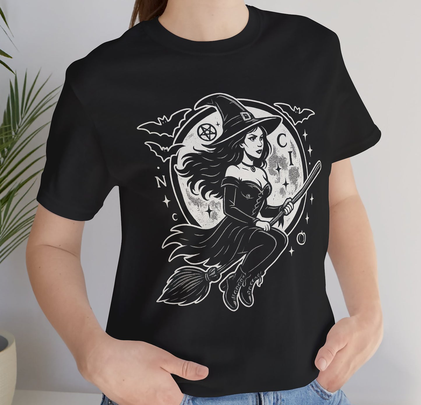 Gothic Halloween Witch & Skull T-Shirt – Spooky, Funny & Dark Style –Short Sleeve Tee