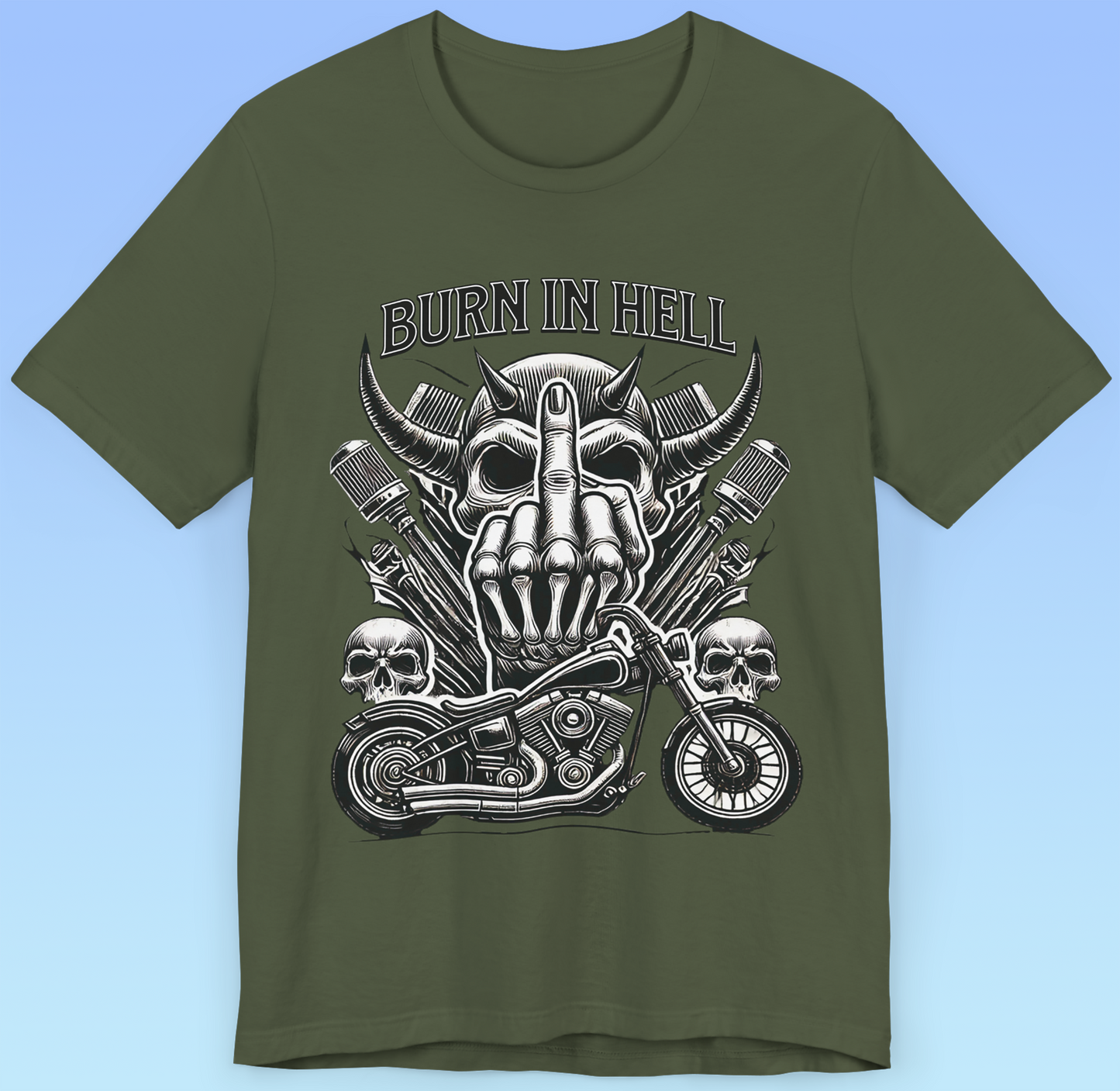 "Burn in Hell" Rock 'n' Roll Biker T shirt, Heavy Metal,  Brutal Unisex Jersey Short Sleeve Tee