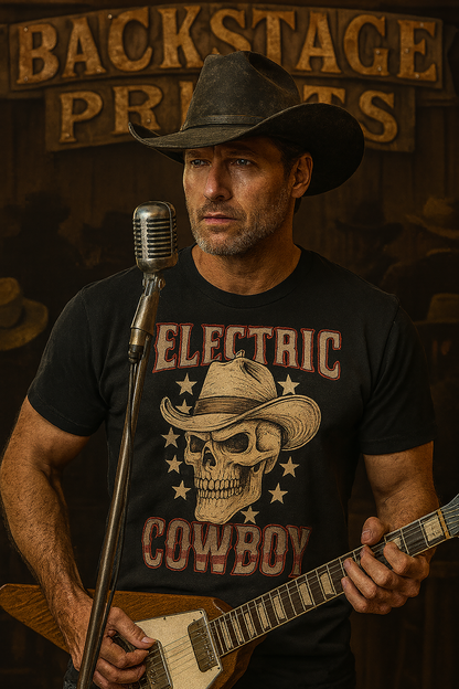 Electric Cowboy Skull – Vintage Western Rock Short Sleeve T- shirt