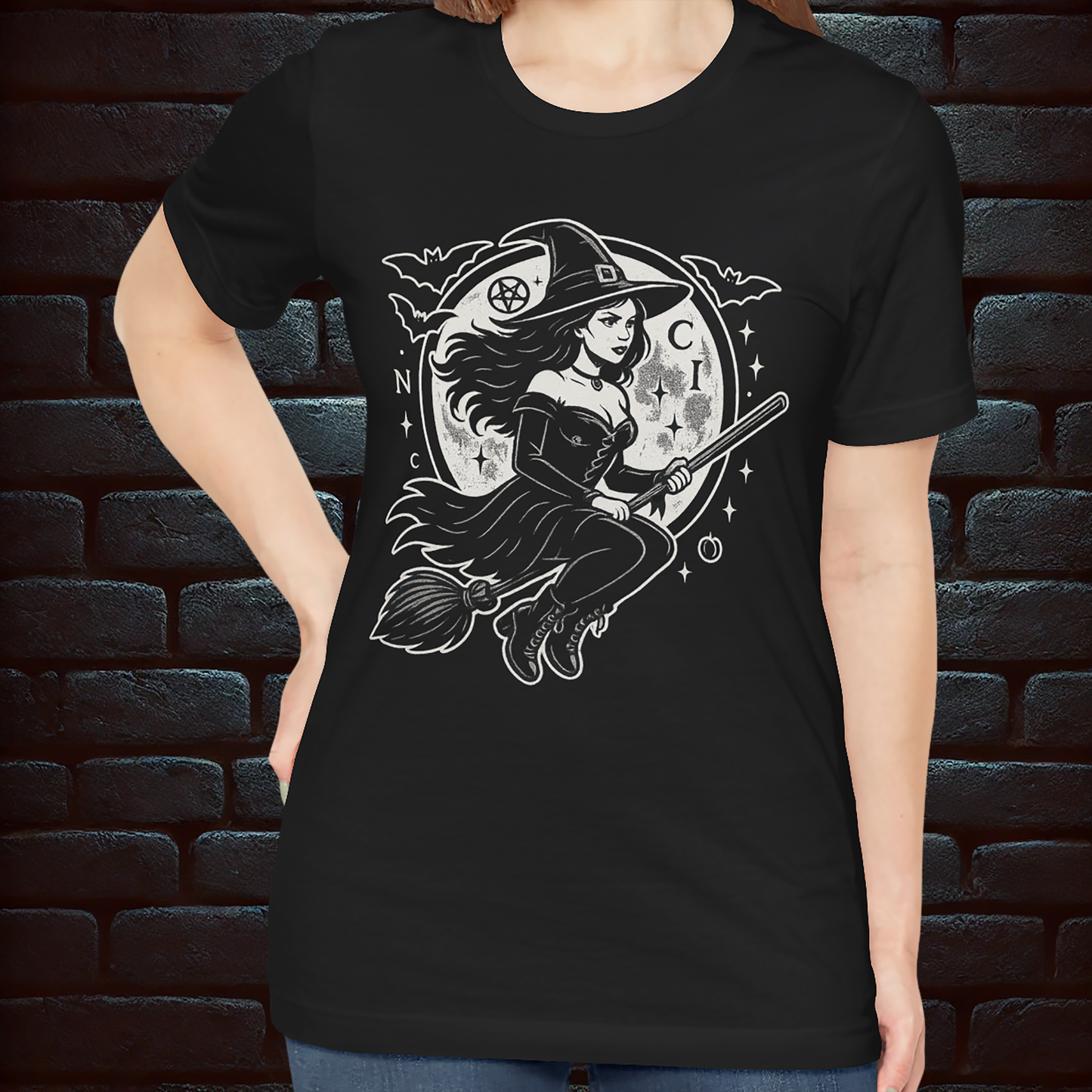 Gothic Halloween Witch & Skull T-Shirt – Spooky, Funny & Dark Style –Short Sleeve Tee