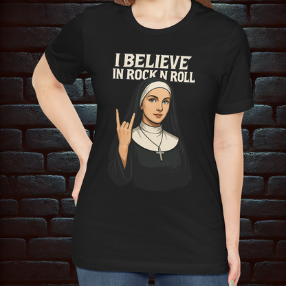 Nun Rock N Roll T-Shirt – Gothic Horror Concert Tee with Back Print  –Short Sleeve Tee