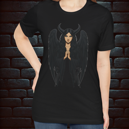 Black Angel Gothic T-Shirt – Heaven Is Where Sinners Stay Back Print  –Short Sleeve Tee