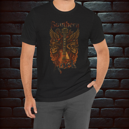 Southern Rock T-Shirt – Guitar & Rebel Flag | Biker Style T-Shirt – Exclusive Edition, Short Sleeve Tee
