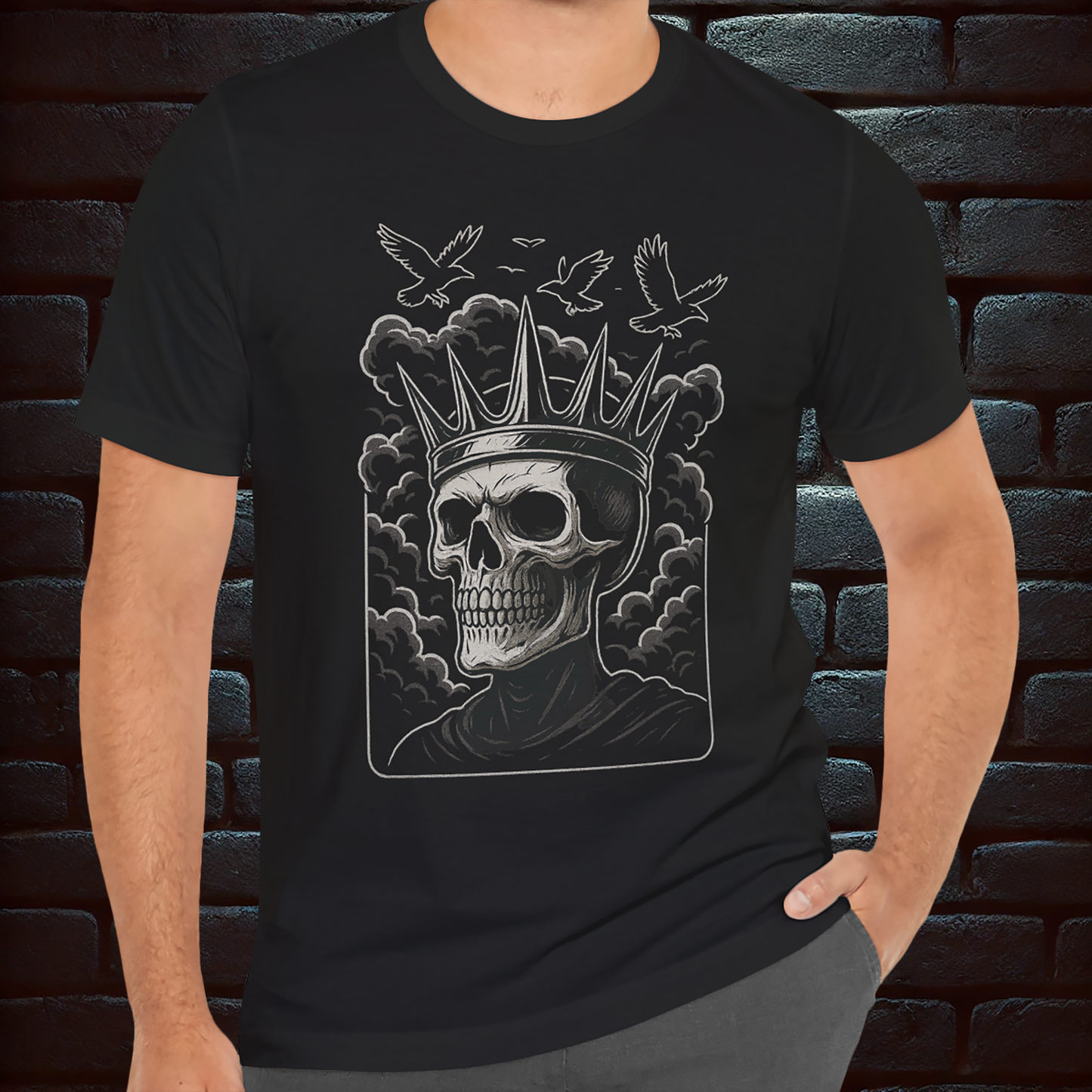 King of Fools – Halloween Dark Skull Crown & Pentagram T-Shirt  Short Sleeve Tee