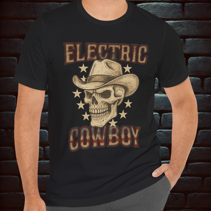 Electric Cowboy Skull – Vintage Western Rock Short Sleeve T- shirt