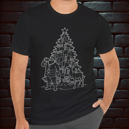 Whiskey-Drinking Santa & Rudolf – “MARRY CHRISTMAS” Back Print T shirt –Short Sleeve Tee