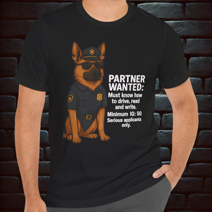 Police Dog Seeks Partner – Satirical Recruitment Tee, Short Sleeve T- shirt