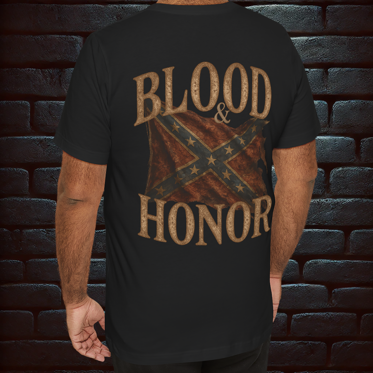WE PROTECT WHAT IS OURS – Vintage Guns & Stars with BLOOD & HONOR – Confederate Vintage Flag Design on the back, Short Sleeve T- shirt