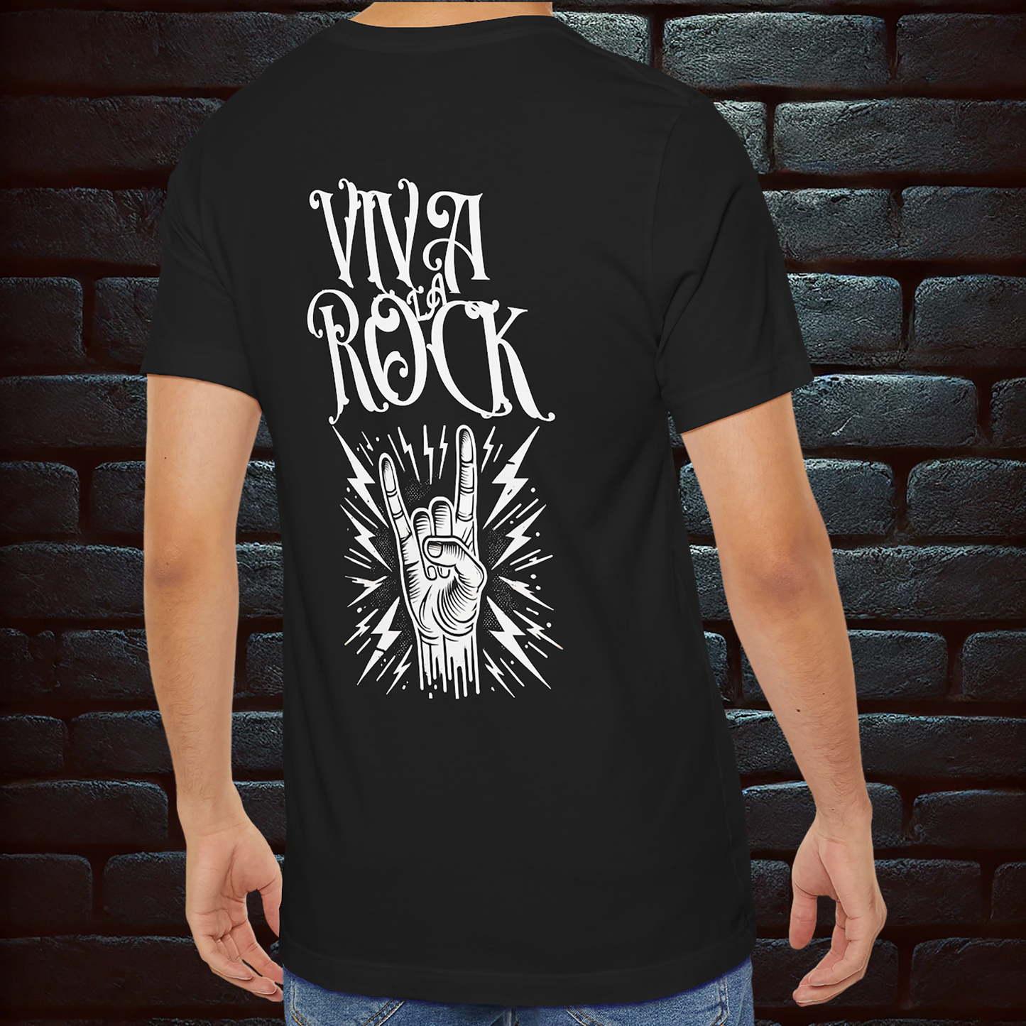 Viva La Rock – Devil Horns Hand Sign & LP | Black Short Sleeve Rock T-Shirt