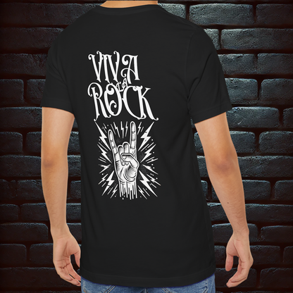 Viva La Rock – Devil Horns Hand Sign & LP | Black Short Sleeve Rock T-Shirt