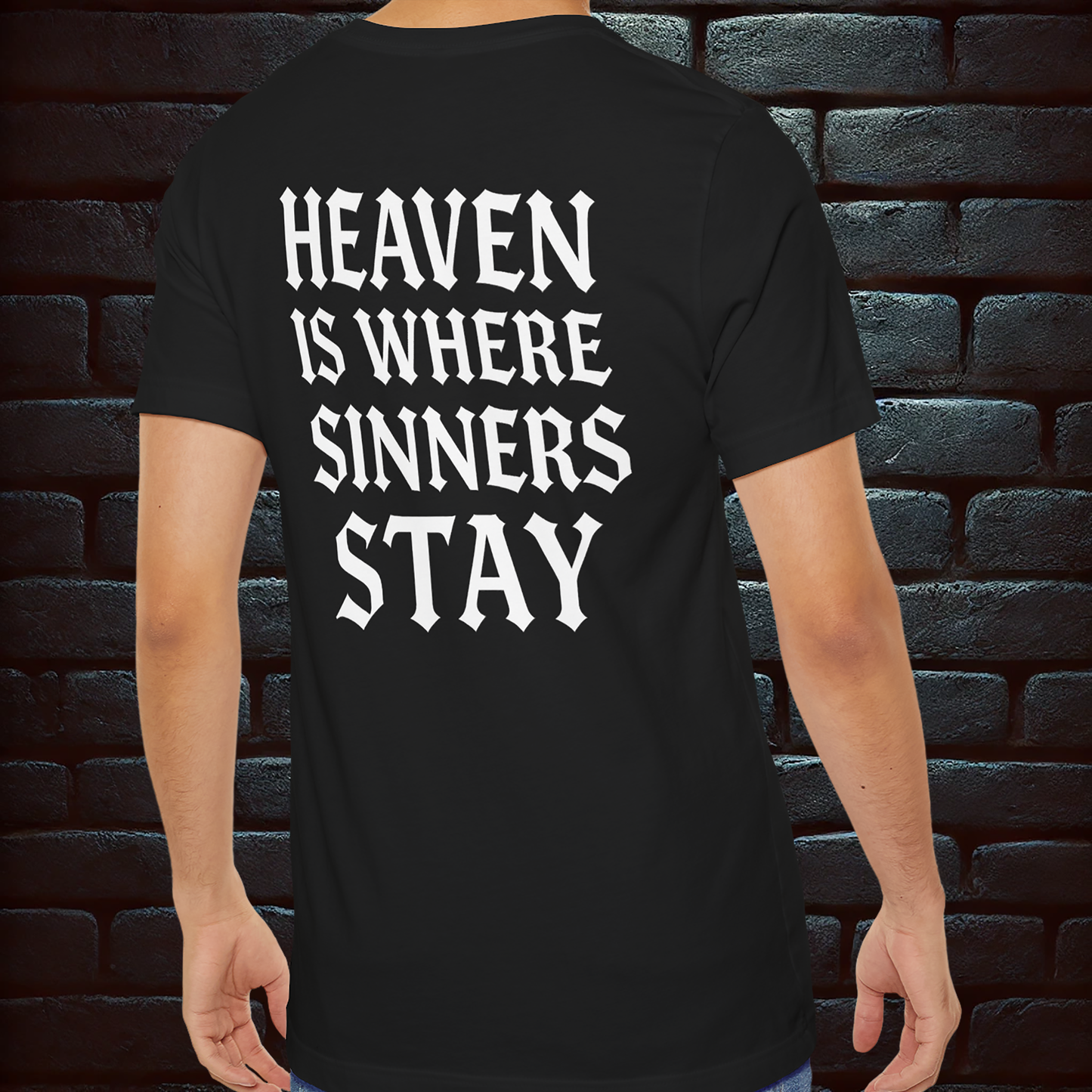 Black Angel Gothic T-Shirt – Heaven Is Where Sinners Stay Back Print  –Short Sleeve Tee