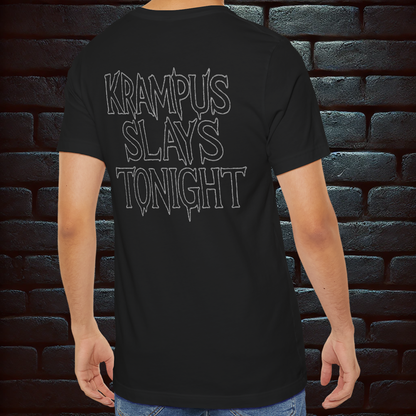 Krampus slays tonight Christmas T shirt– Scary Fun Design –Short Sleeve Tee
